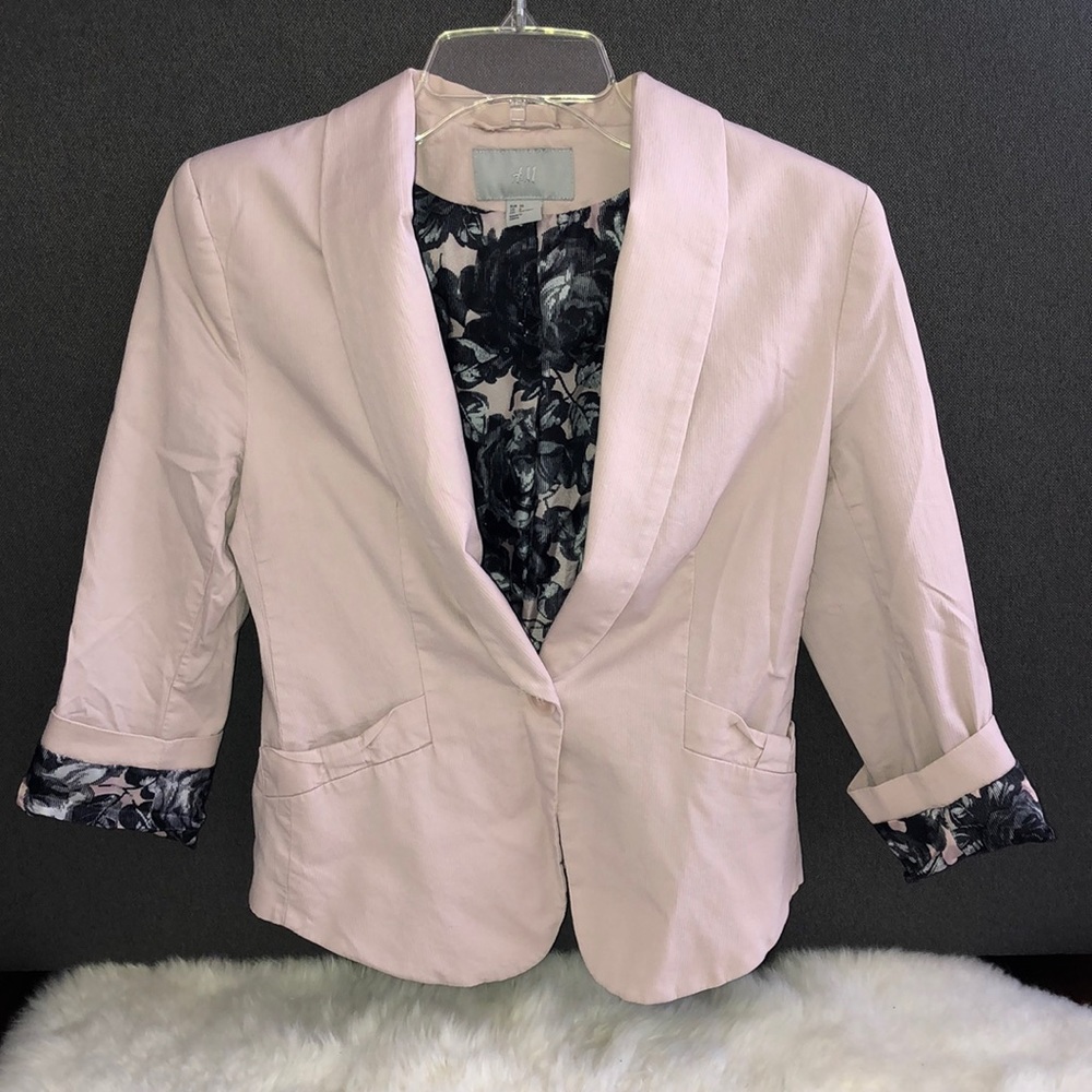 H&M pink blazer with flower detailing